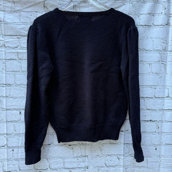 Vintage Sweater JH Collection 100% Wool Knit Fall Small Floral Black 1980s - Picture 2 of 7